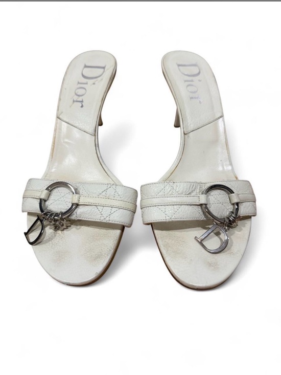 Dior Shoes - Dior x Galliano Offwhite Leather Slide Mules with Silver D-Ring Charms Sz 38.5